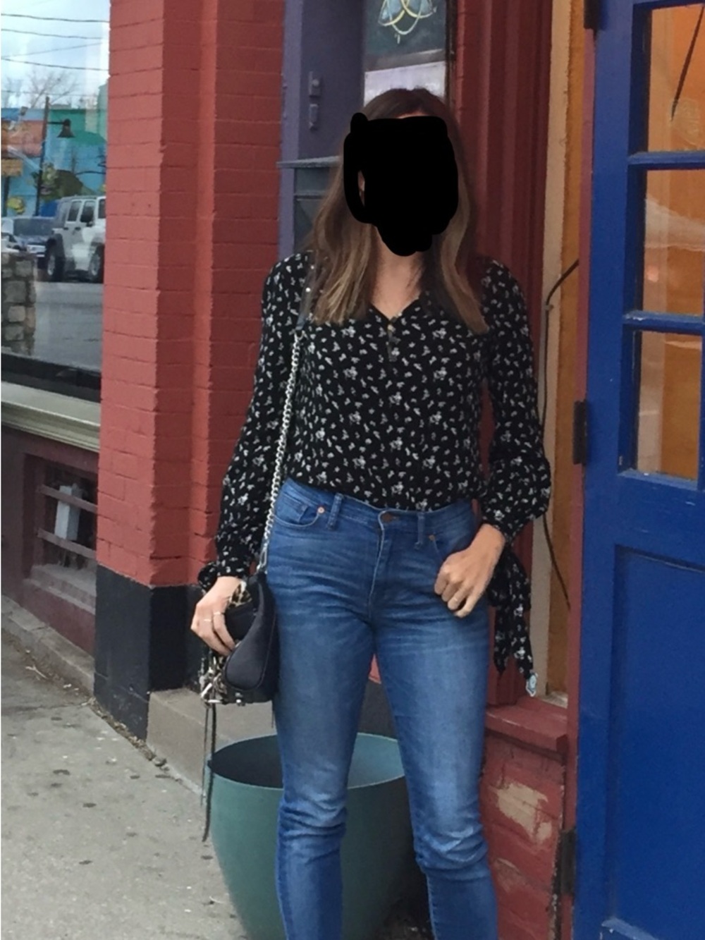 hinge Black Floral Tie-Sleeve Blouse